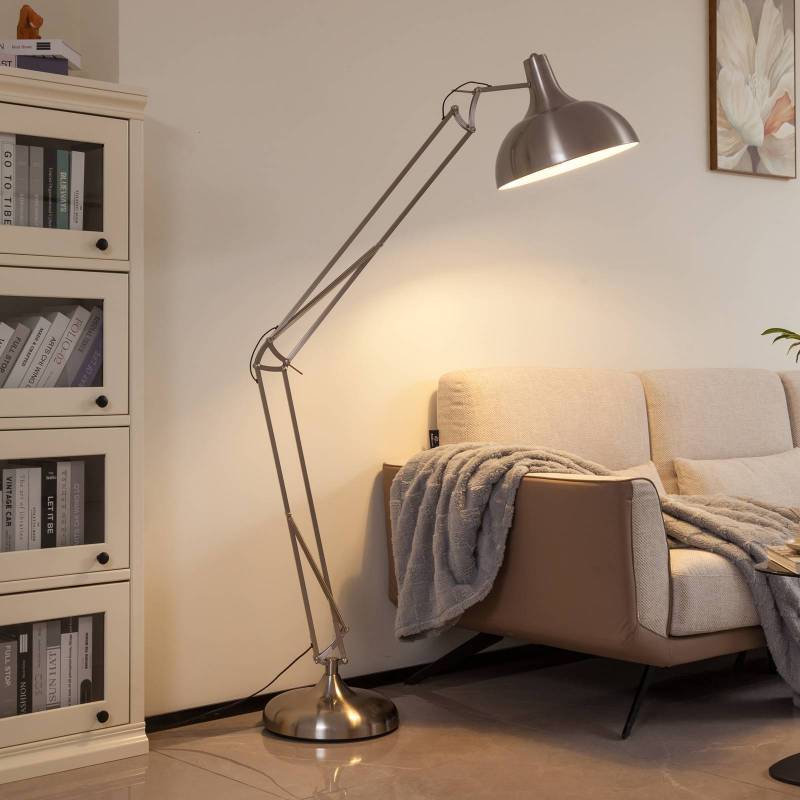 Lindby Stehleuchte Leia, silber, Metall, 180cm, drehbar, E27 von LINDBY