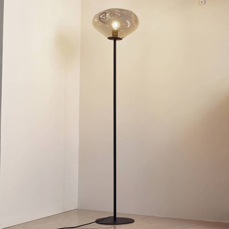 Lindby Stehleuchte Lelia, rauchgrau, Glas, Metall, 150 cm von LINDBY