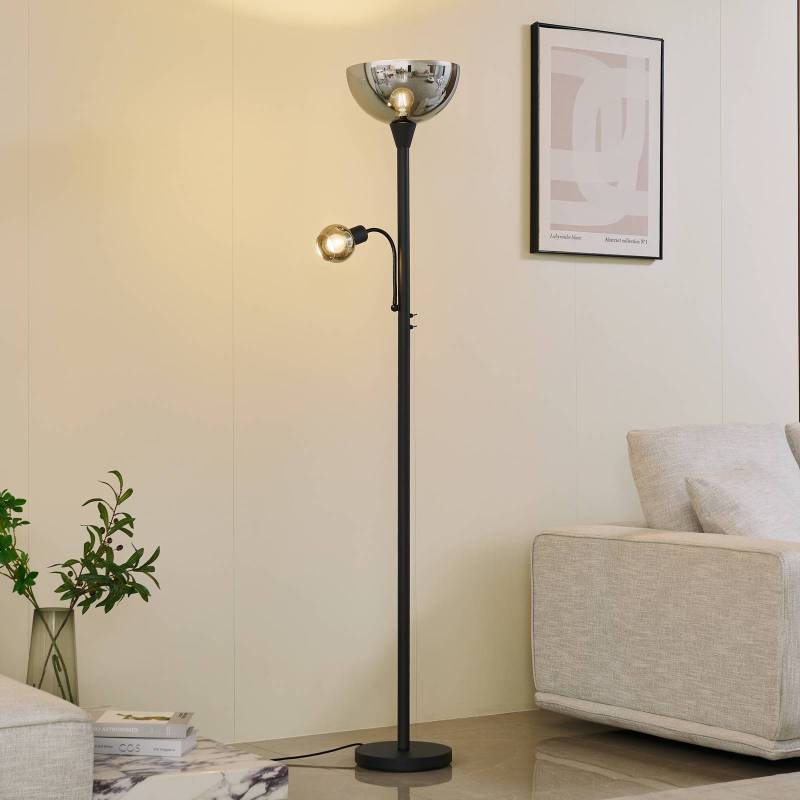 Lindby Stehleuchte Nehemia, schwarz, Glas, Leselicht, 185 cm von LINDBY
