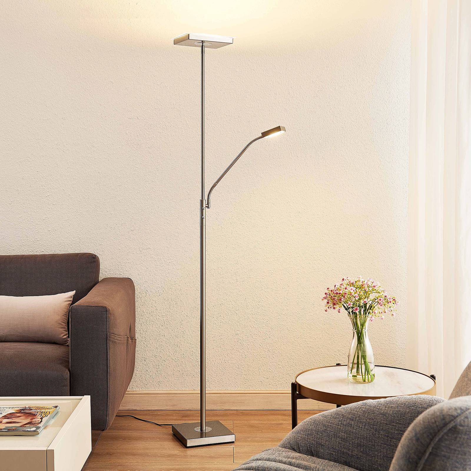Lindby LED-Stehleuchte Sumani, eckig, nickel, Höhe 180cm Lindby LED-Stehleuchte Sumani, eckig, nickel, Höhe 180cm von LINDBY