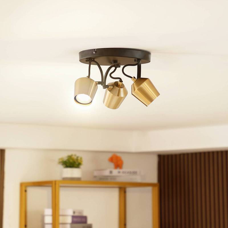 Lindby Deckenstrahler Sylveria, 3-flg., schwarz/gold, Eisen von LINDBY