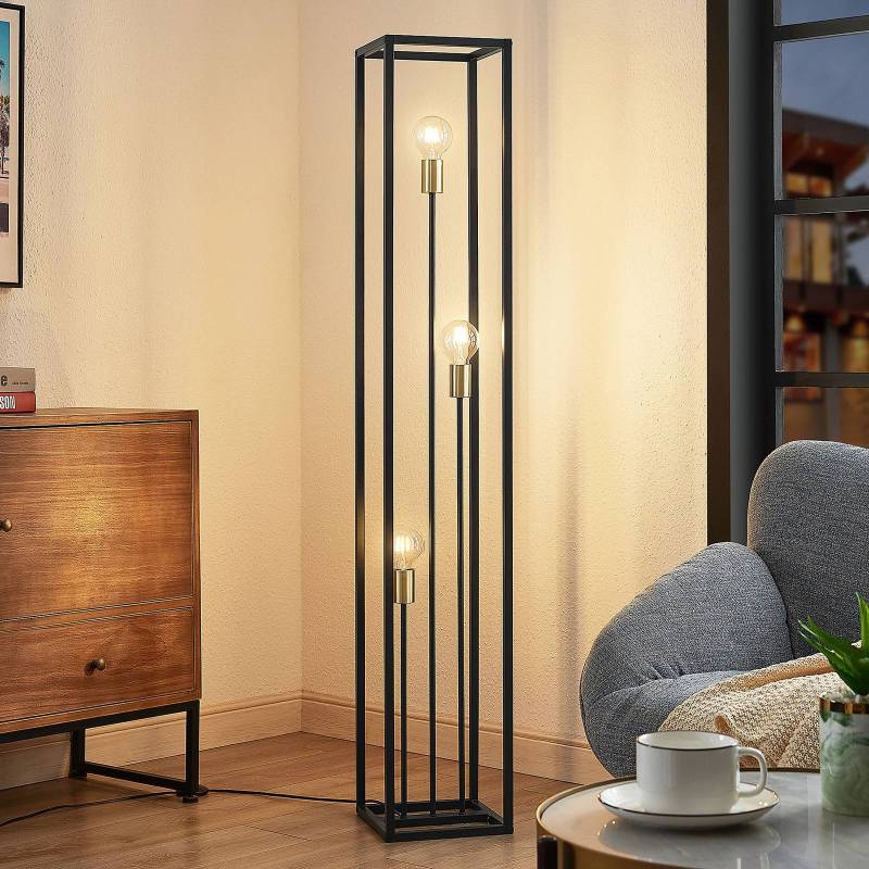 Lindby Stehleuchte Tiliane, schwarz, Metall, 3-flg., 153cm von LINDBY