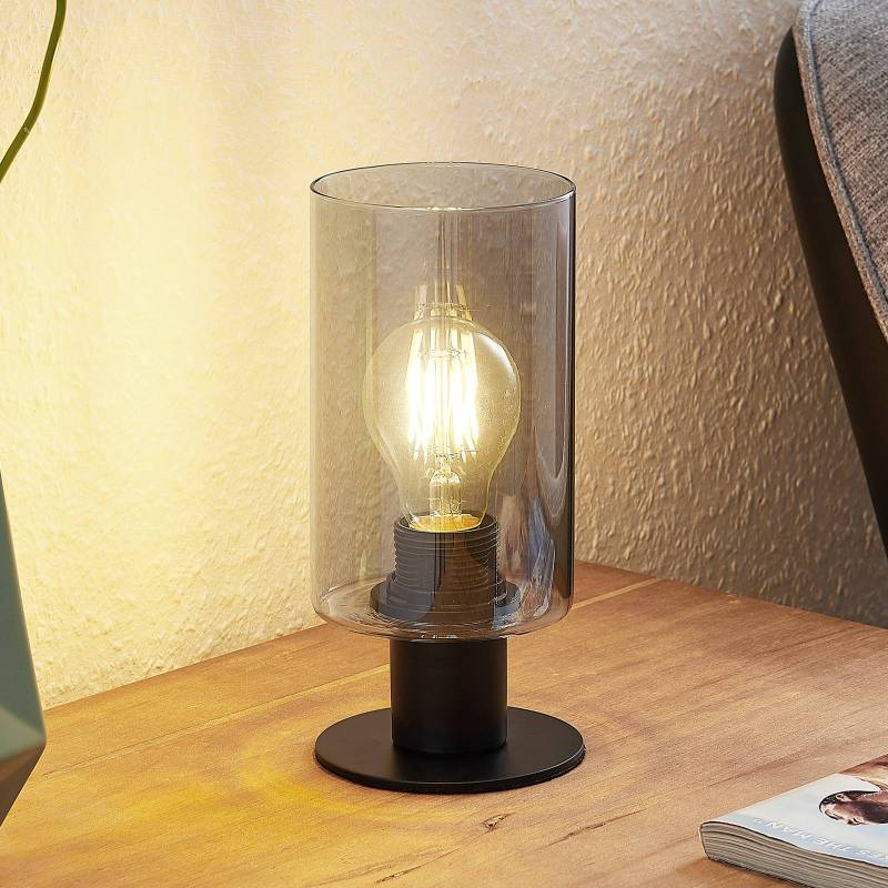 Lindby Tischleuchte Emavi, schwarz/rauchgrau, Glas, E27 von LINDBY