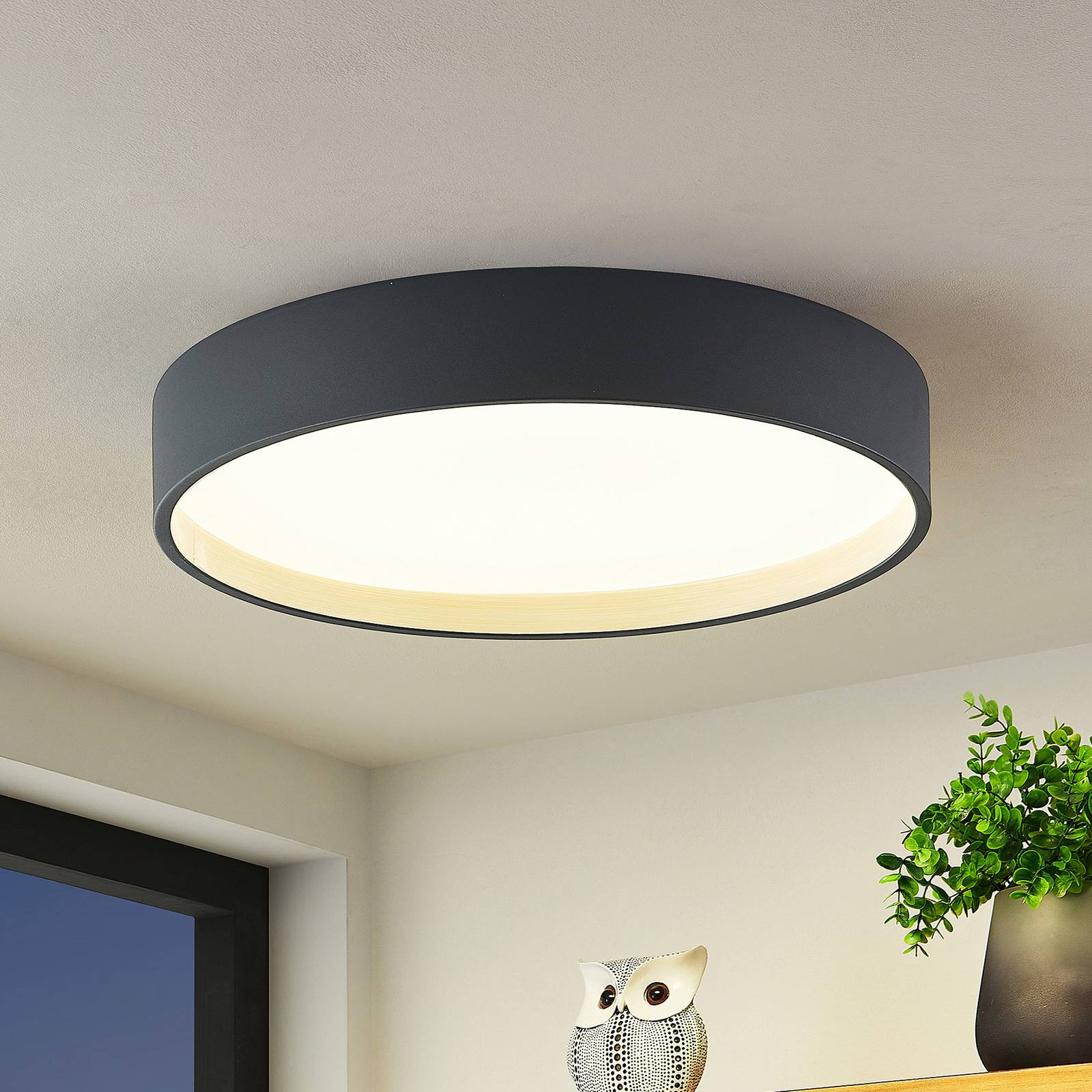 Lindby LED-Deckenleuchte Todor, 50 cm, anthrazit, CCT, Holz Lindby LED-Deckenleuchte Todor, 50 cm, anthrazit, CCT, Holz von LINDBY