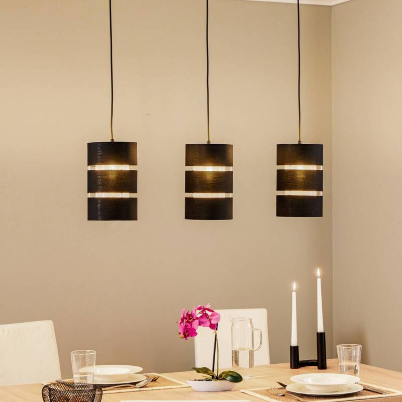 Lindby Hängeleuchte Tsomo, 950 cm, 3-flammig, schwarz, Stoff von LINDBY