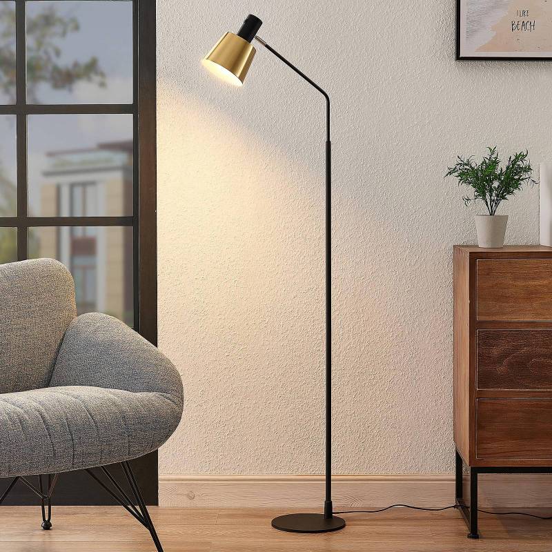 Lindby Stehlampe Vlada, 144 cm, messing, schwarz, Metall von LINDBY