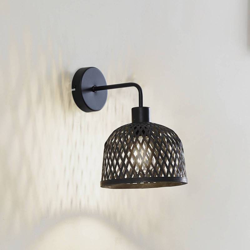 Lindby Wandleuchte Eskil, Ø 18,5 cm, schwarz,  Bambus von LINDBY