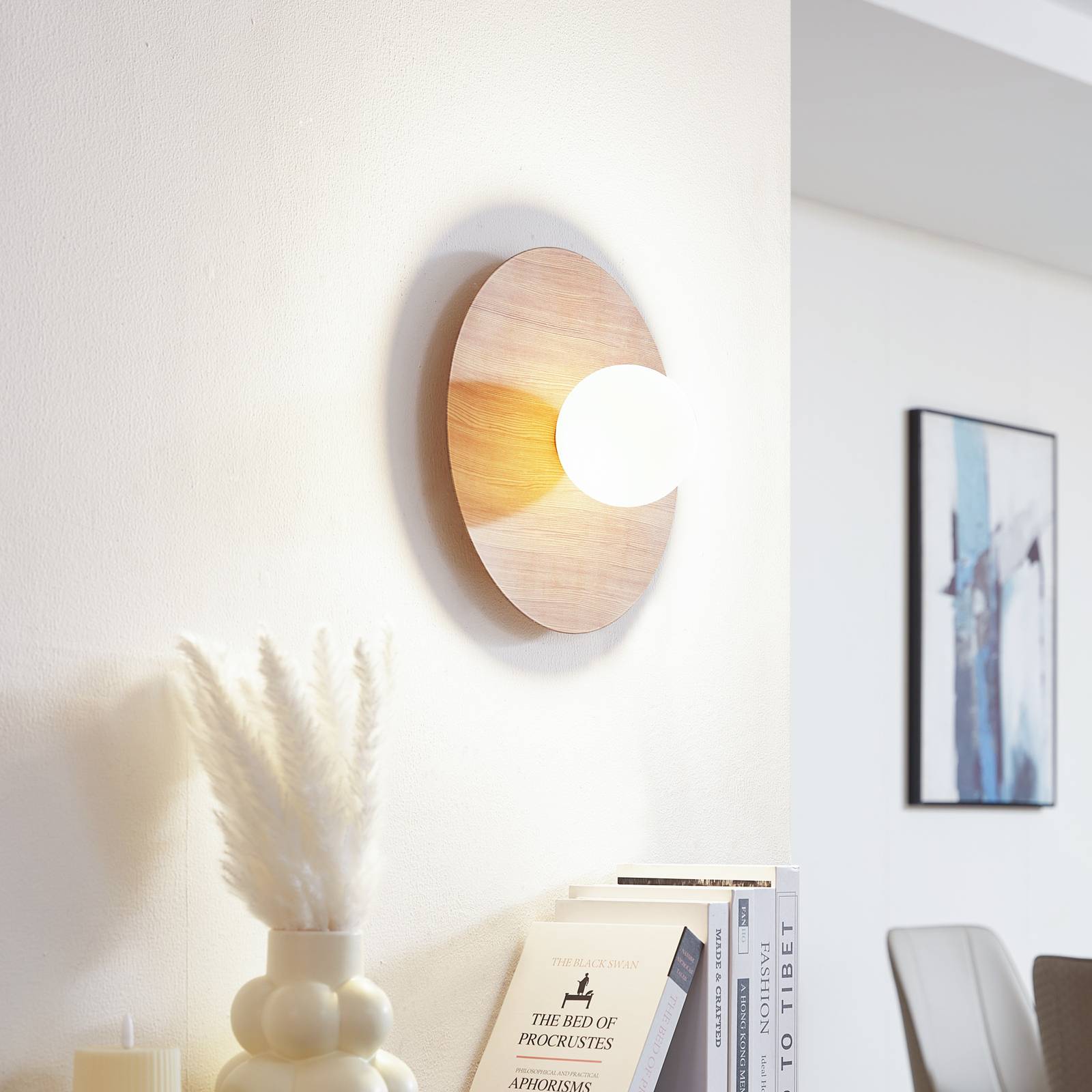 Lindby Wandleuchte Zain, holzfarben/weiß, Glas, Ø 33 cm, G9 Lindby Wandleuchte Zain, holzfarben/weiß, Glas, Ø 33 cm, G9 von LINDBY