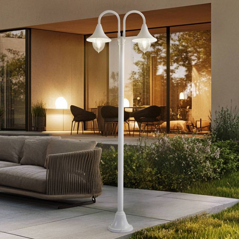 Lindby Außenleuchte Madea, weiß, 2-flg., 213 cm, E27, IP44 von LINDBY