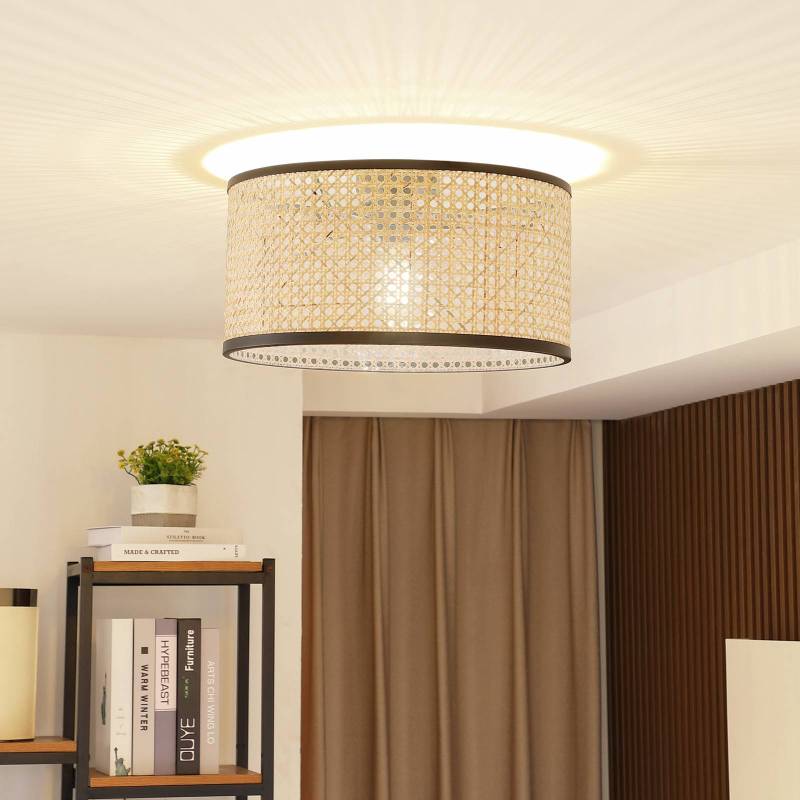 Lindby Deckenlampe Yaelle, Ø 40 cm, Rattan, schwarz, E27 von LINDBY