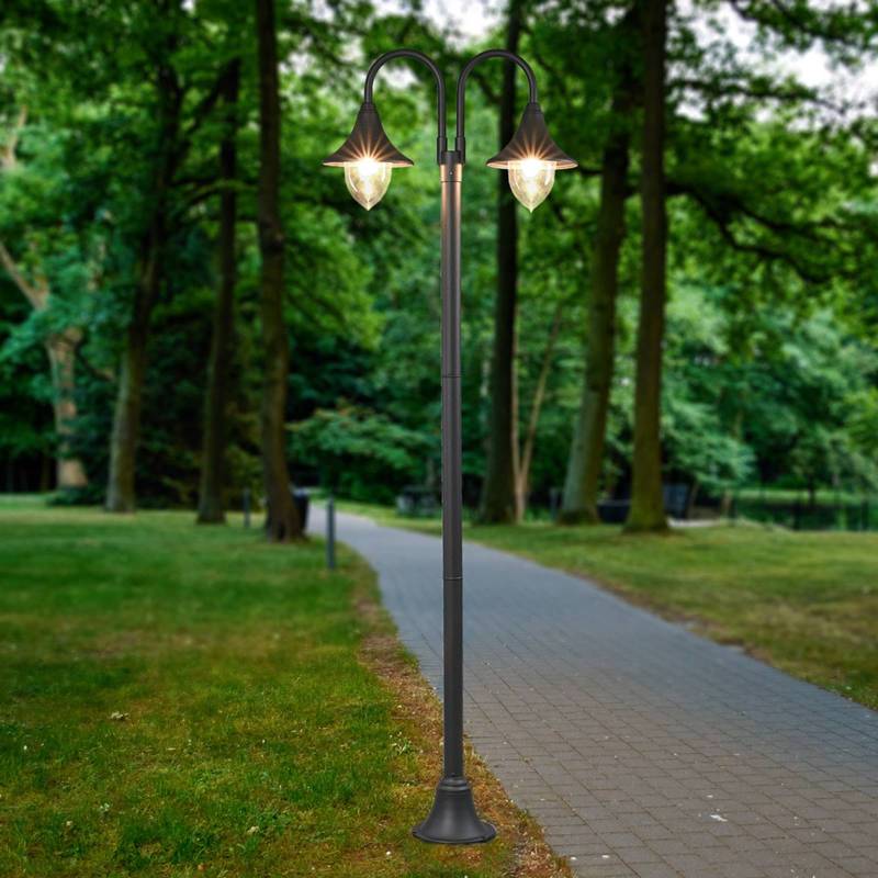 Lindby Außenleuchte Madea, grau, 2-flg., 212 cm, E27, IP44 von LINDBY
