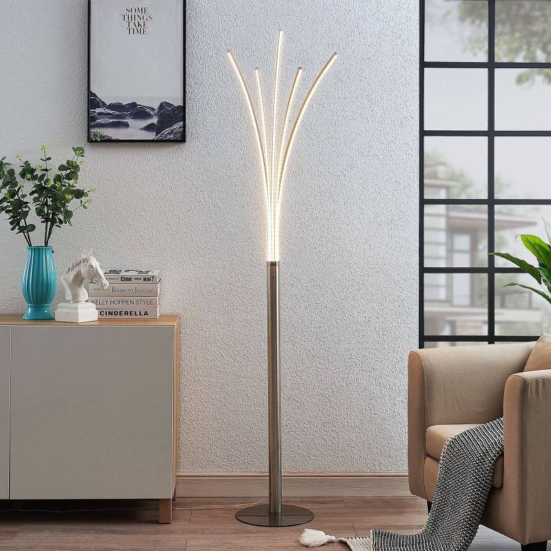 Lindby LED-Stehleuchte Boba, nickelfarben, Metall, 185 cm von LINDBY