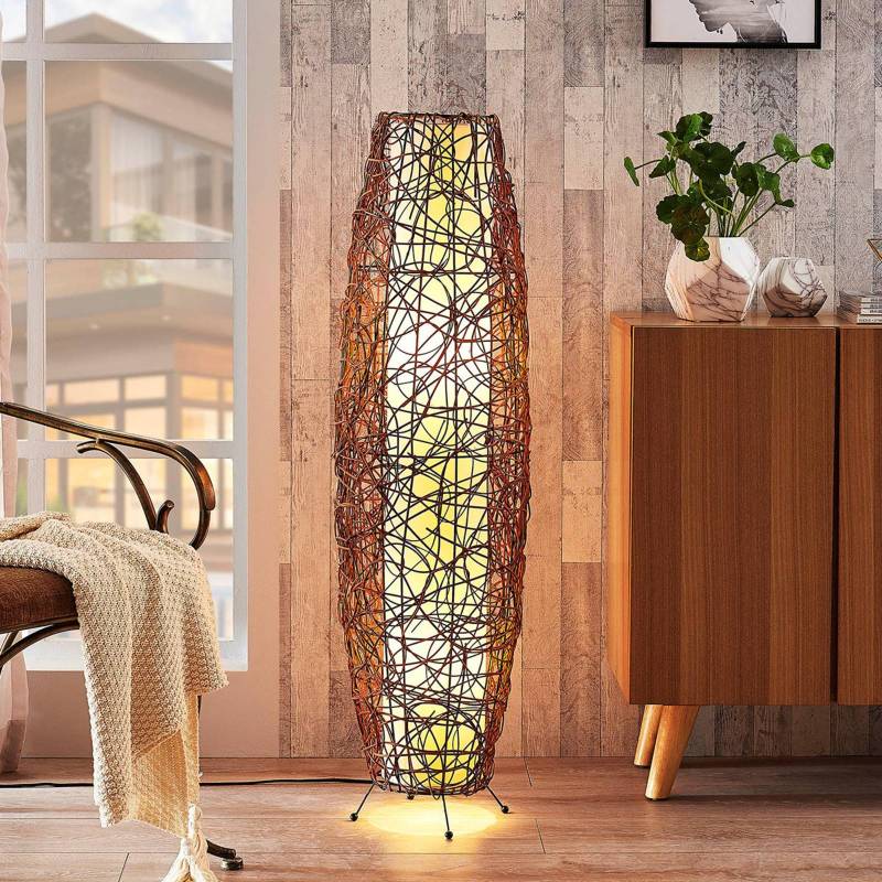 Lindby Stehleuchte Nias, Höhe 111 cm, Rattan, Textil von LINDBY
