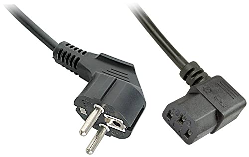 LINDY 30309 – Stromkabel, Schuko-Stecker gewinkelt auf Kaltgerätestecker IEC C13 gewinkelt, IEC 320, Netzkabel für PCs, Monitore, Drucker, maximale Spannung 250V (10A), Farbe schwarz, 5m von LINDY