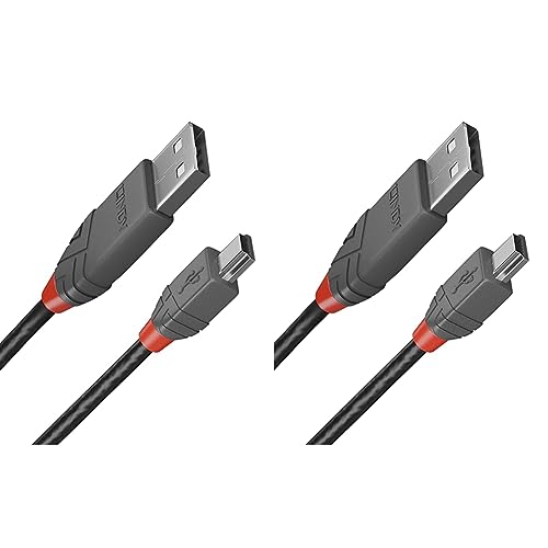 LINDY 36720 0.2m USB 2.0 Typ A an Mini-B Kabel, Anthra Line, anthrazit, 0,2 m (Packung mit 2) von LINDY