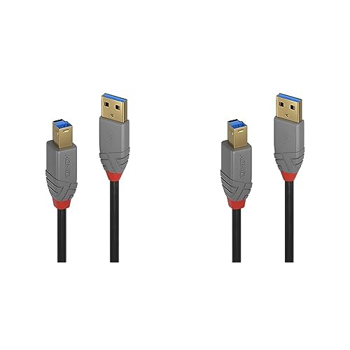LINDY 36742 2m USB 3.0 Typ A an B Kabel, Anthra Line (Packung mit 2) von LINDY