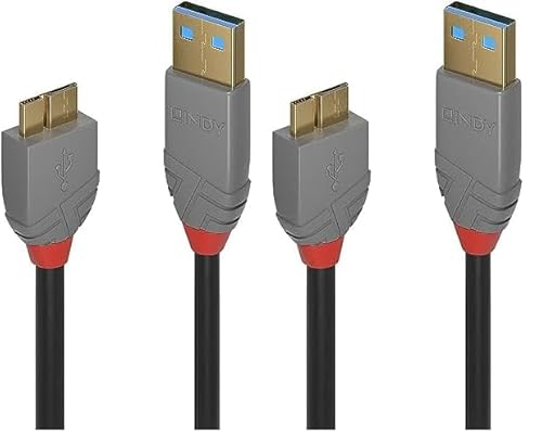 LINDY 36767 2m USB 3.0 Typ A an Micro-B Kabel, Anthra Line (Packung mit 2) von LINDY