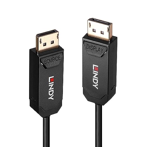 LINDY 38524 40m Fibre Optic Hybrid DisplayPort 2.0 UHBR10 Kabel, Glasfaser Hybrid, AOC Kabel, 4K@144Hz, 8K@60Hz, 40Gbit/s von LINDY