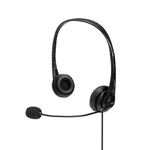 LINDY 42870 Headset, kabelgebunden mit USB-Anschluss Typ A und In-Line-Steuerung, Schwarz von LINDY