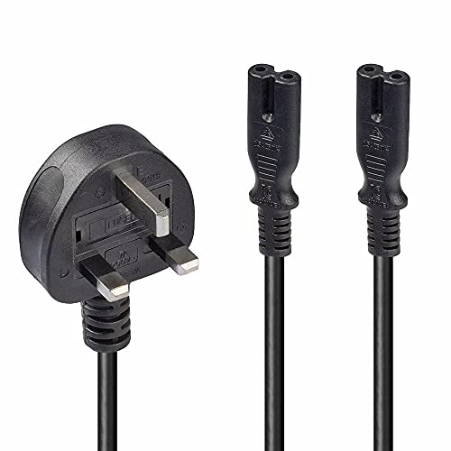 Lindy 2,5 m 3-Pin-UK-Stecker auf 2 x IEC C7 Y IEC Splitter Kabel – Schwarz von LINDY