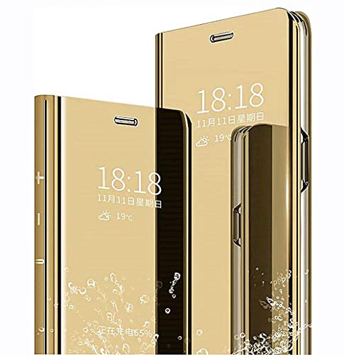 LINER Hülle für LG Velvet 5G/4G, Handyhülle Clear View Cover Spiegel Flip PU Leder Hülle Plating PC Schutzhülle mit Hart Standfunktion für LG Velvet 5G/4G - Gold von LINER