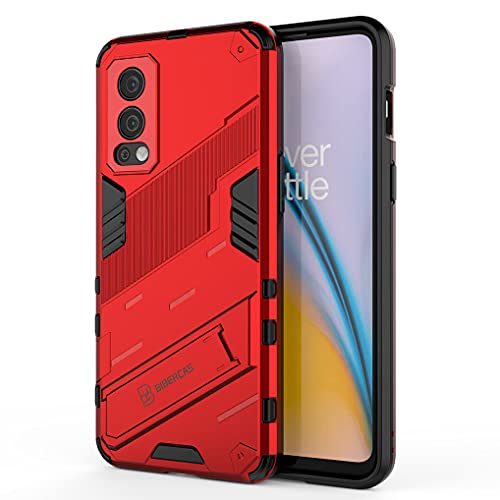 LINER Hülle für OnePlus Nord 2 5G, [Militärische Stoßfest Case] Ultra Dünn Harter PC Sanft TPU Schutzhülle Handyhülle mit Stabilem Faltbar Ständer für OnePlus Nord 2 5G - Rot von IYVYI