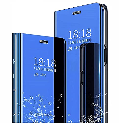 LINER Hülle für Oppo A54s / Oppo A16 / Oppo A16s, Handyhülle Clear View Cover Spiegel Flip PU Leder Hülle Plating PC Schutzhülle mit Hart Standfunktion für Oppo A54s / Oppo A16 / Oppo A16s - Blau von LINER