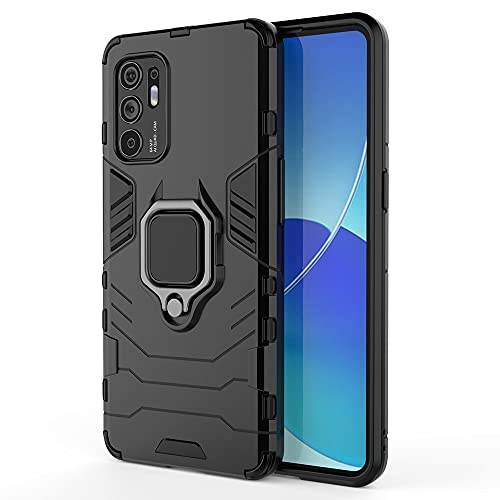 LINER Hülle für Oppo Reno 6 5G/Reno6 5G, [Militärische Stoßfest Case] 360 Grad Drehbar Magnetische Ringhalter Cover TPU Bumper Schutzhülle für Oppo Reno 6 5G/Reno6 5G Handyhülle - Schwarz von LINER
