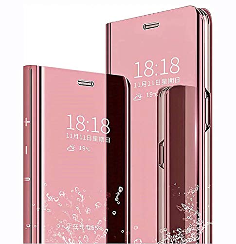 LINER Hülle für Samsung Galaxy S21+ 5G / S21 Plus, Handyhülle Clear View Cover Spiegel Flip PU Leder Hülle Plating PC Schutzhülle mit Hart Standfunktion für Samsung Galaxy S21+ 5G - Roségold von LINER