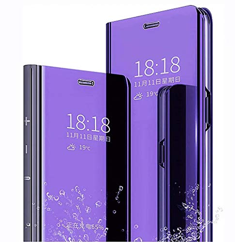 LINER Hülle für Samsung Galaxy S21 5G, Handyhülle Clear View Cover Spiegel Flip PU Leder Hülle Plating PC Schutzhülle mit Hart Standfunktion für Samsung Galaxy S21 5G - Lila-blau von LINER