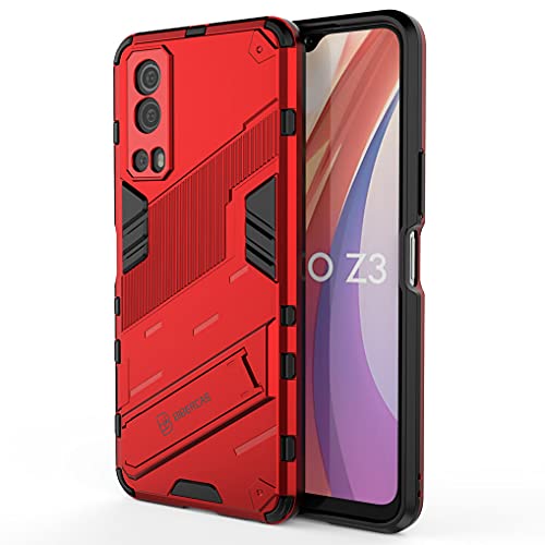 LINER Hülle für Vivo Y72 5G / Vivo Y52 5G, [Militärische Stoßfest Case] Ultra Dünn Harter PC Sanft TPU Schutzhülle Handyhülle mit Stabilem Faltbar Ständer für Vivo Y72 5G / Vivo Y52 5G - Rot von LINER