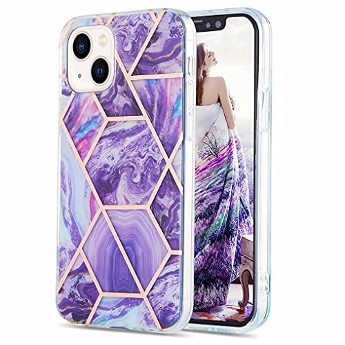 LINER Hülle für iPhone 13 6.1, Marmor Ultra Dünn Glänzend Weich Silikon TPU Stoßfest Handyhülle Cover Flexibel Handytasche Schutzhülle für iPhone 13 6.1 - Marmor lila von LINER