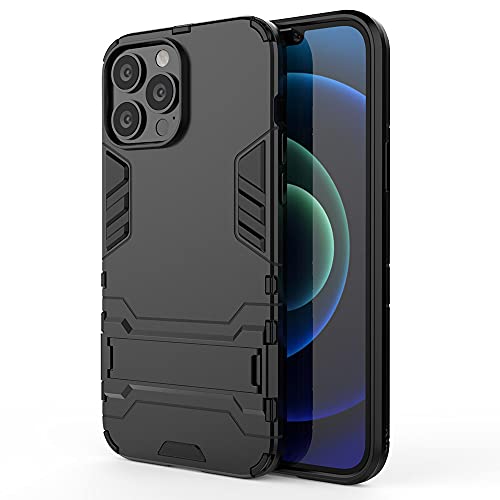 LINER Hülle für iPhone 13 Pro 6.1, [Militärische Stoßfest Case] Ultra Dünn Harter PC Sanft Silikon TPU Handyhülle mit Stabilem Faltbar Verstecktem Ständer für iPhone 13 Pro, Schwarz von LINER