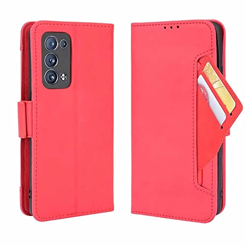 LINER Leder Hülle für Oppo Reno 6 Pro 5G/Reno6 Pro 5G, Handyhülle Oppo Reno 6 Pro 5G Flip Case Brieftasche Schutzhülle, Premium PU/TPU [Ständer Funktion/Kartenfach] Stoßfest Klapphülle, Rot von LINER