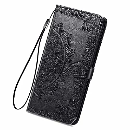 LINER Leder Hülle für Samsung Galaxy A32 5G Mandala Geprägte Klapphülle, Premium PU Folio Brieftasche Stoßfest Schutzhülle Handyhülle mit Kartensteckplätze/Standfunktion - Schwarz von LINER