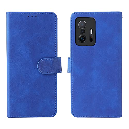 LINER Leder Hülle für Xiaomi 11T Pro 5G/Xiaomi 11T 5G, Handyhülle Xiaomi 11T Pro 5G Flip Case Brieftasche Schutzhülle, Premium PU/TPU [Kartenfach/Magnetic Snap] Stoßfest Klapphülle, Blau von LINER
