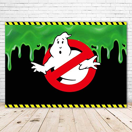 Fotohintergrund mit grünem Schleim, 2,1 x 1,5 m, Cartoon-Ghosterbuster-Motiv, für Kinder, Vinyl, Ghostbuster-Themenparty, Tischdecke, Kinderzimmer, Wanddekoration, Poster von LINFENG