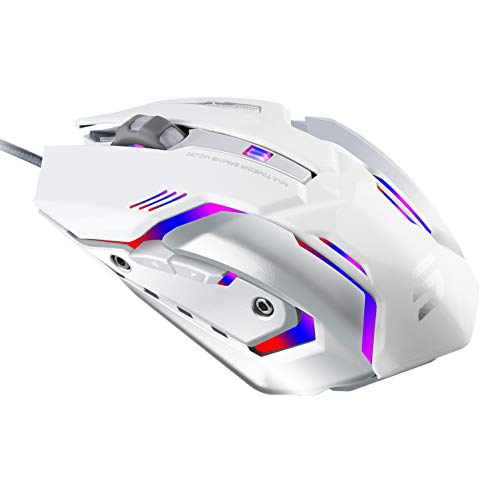 LINGYI Gaming-Maus, 6 programmierbare Tasten, 4 einstellbare DPI-Stufen, 4 kreisförmige und atmende LED-Lichter, für Spiele und Büro [weiß] von LINGYI