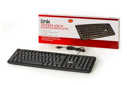 LINK Italienische USB-Tastatur mit 108 Tasten, Farbe: Schwarz, aus recyceltem Kunststoff von LINK