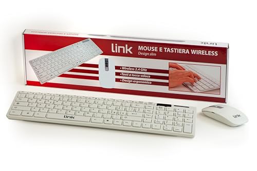 LINK LKTAST06 TASTIERA Slim E Mouse Combo Wireless 104 TASTI Layout Italiano 1.000 1.600 DPI Bianco von LINK