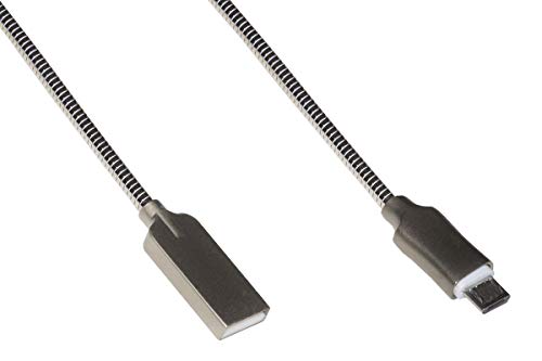 LINK Mikro-USB-Kabel, 1 m, Zink-Ummantelung aus Aluminium, Farbe Silber, bis zu 2 Ampere von LINK