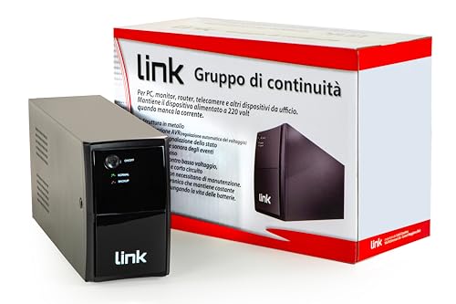 LINK LKUPS800 Unterbrechungsfreie USV 800VA/480Watt mit Metallgehäuse und Line-Interactive-Technologie, Schutz gegen Überladung und Kurzschluss, kompakte Abmessungen 34,5x14,5x22 cm von LINK