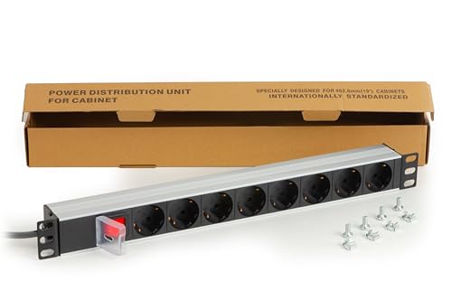 Link LKMP08S – Mehrfachsteckdose 19 Zoll (39 cm) mit 8 Schuko-Steckdosen mit Schalter Schuko-Stecker 16 A – umkehrbare Netzteile 180° von LINK