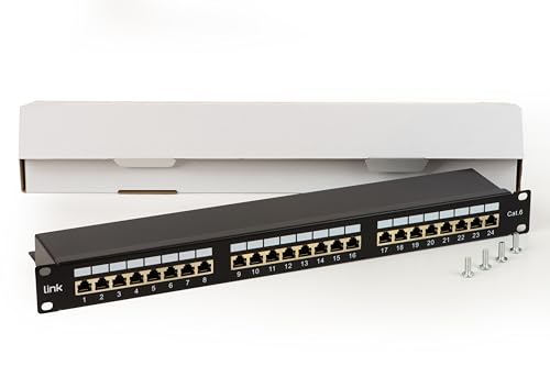 Netzwerk-Patchpanel mit 24 RJ45-Ports CAT 6 geschirmt 19" schwarz von LINK