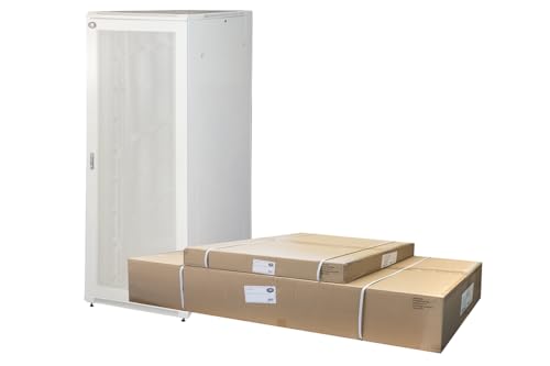 Rack Schrank 19" 42U (A) 2055, (L) 800, (P) 1000, perforierte Tür, Farbe grau unmontiert mit seitlichen Kabelführungen von LINK