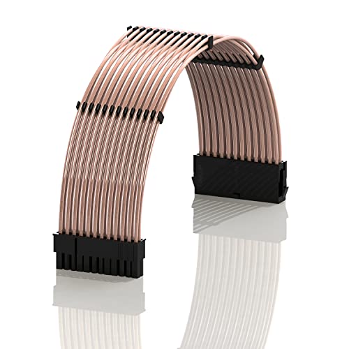 LINKUP - 30cm 24-Poliges (20+4) Motherboard-PSU-Kabelverlängerung 18AWG Sauerstofffreies Kupfer Teflonummantelung Individueller Mod-PC mit Kämmen | Einzelverpackung | 300mm - Rosa von LINKUP