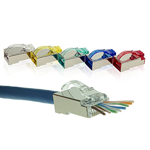 LINKUP - [5 Colors] Snagless RJ45 Cat6 STP Connectors EZ Pass Through Ends | Ethernet Cat 6 8P8C Solid Plugs | STP Gigabit Round Cable Connector | Platinum 50 Mi Gold Plated High Performance|100 Pack von LINKUP
