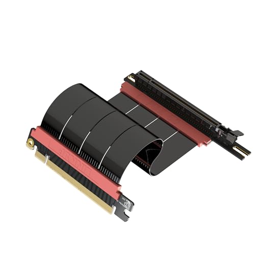 LINKUP - AVA5 PCIE 5.0 Riser-Kabel | RTX5090 RX9070 GPU Bereit | x16 128GB/s Geschwindigkeit | PCIe 4.0 & WRX80/WRX90E Kompatibel | Linkswinkel, Schwarz 20cm (Gesamtlänge 24cm) von LINKUP