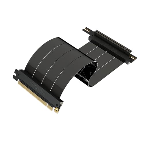 LINKUP - AVA5 PCIE 5.0 Riser-Kabel | Zukunftssicher für Gen 5 GPU Vertikal-Montage | x16 128GB/s Geschwindigkeit | PCIe 4.0 & WRX80SE Kompatibel | Rechter Winkel, Schwarz 25cm von LINKUP