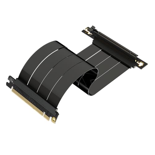 LINKUP - AVA5 PCIE 5.0 Riser-Kabel | Zukunftssicher für Gen 5 GPU Vertikal-Montage | x16 128GB/s Geschwindigkeit | PCIe 4.0 & WRX80SE Kompatibel | Rechter Winkel, Schwarz 25cm von LINKUP